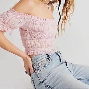 Free People smocked cropped blouse, Sz Small